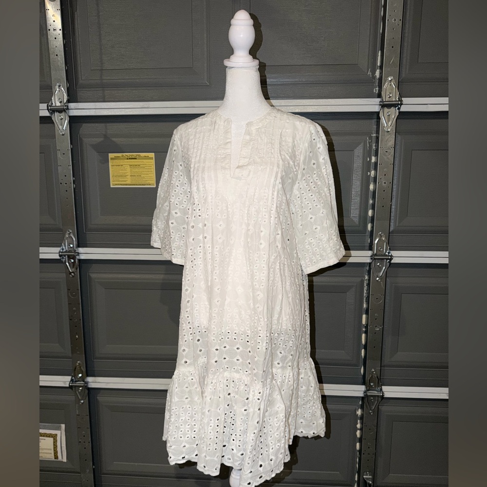 Vilagallo White Eyelet Cotton Mini Dress